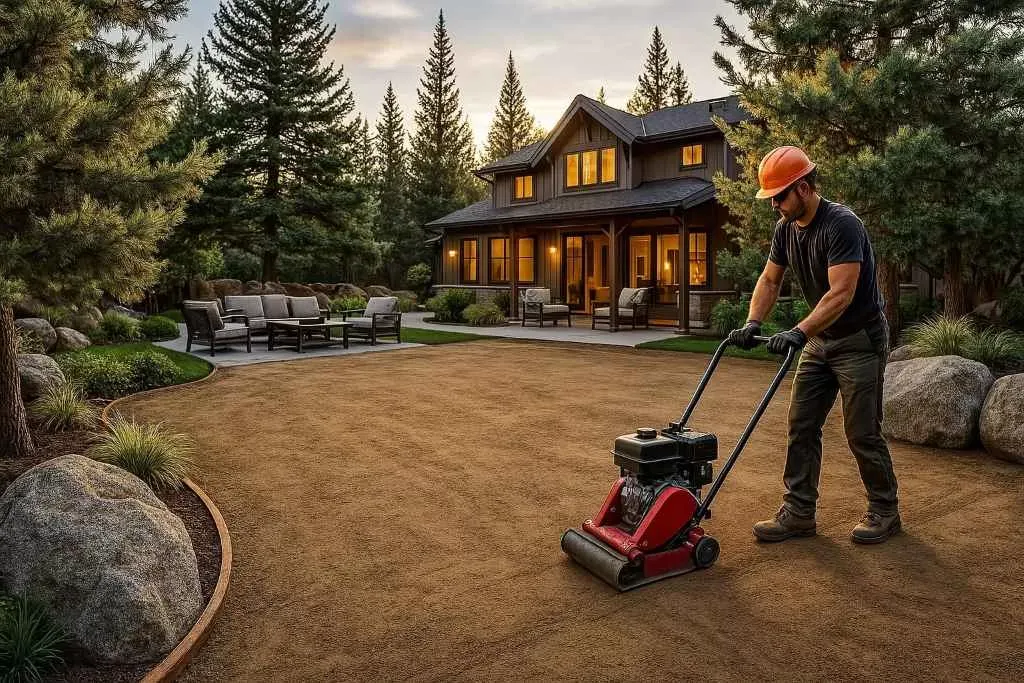 Compacting the subgrade with a plate compactor