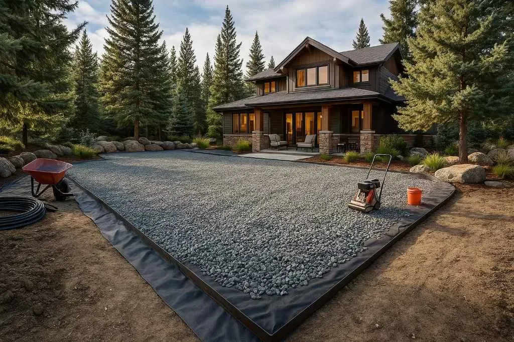 Installing angular gravel base for turf drainage