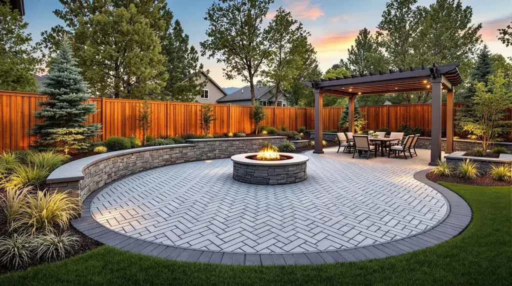 Paver patio arranged for gathering and outdoor dining